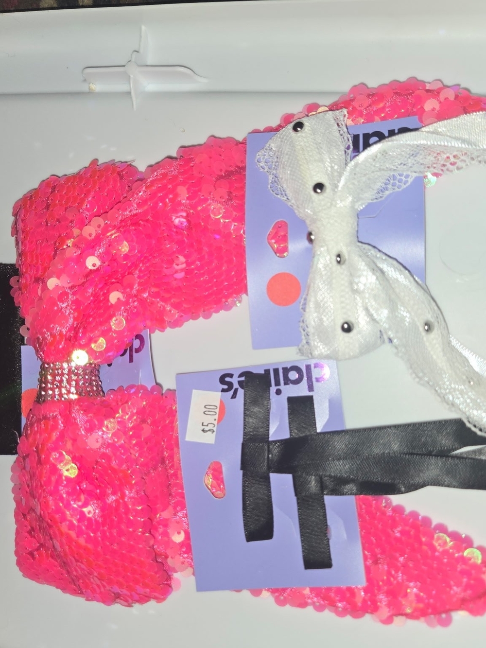 Girls Sequin Bow Headband - Hot Pink